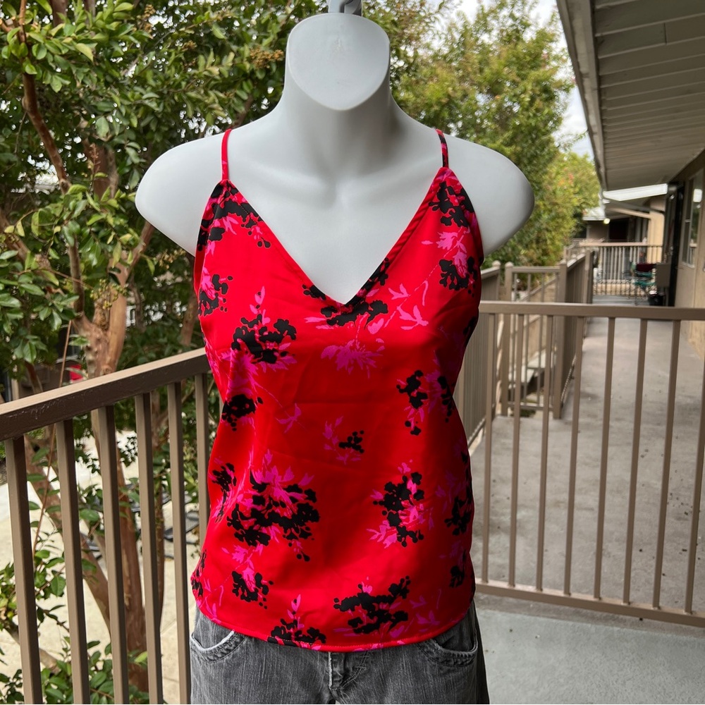 A New Day Red and Black Floral Cami